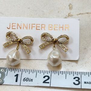 JENNIFER BEHR Crystal Bow Pearl Drop Pierced Stud Earrings Gold-Tone